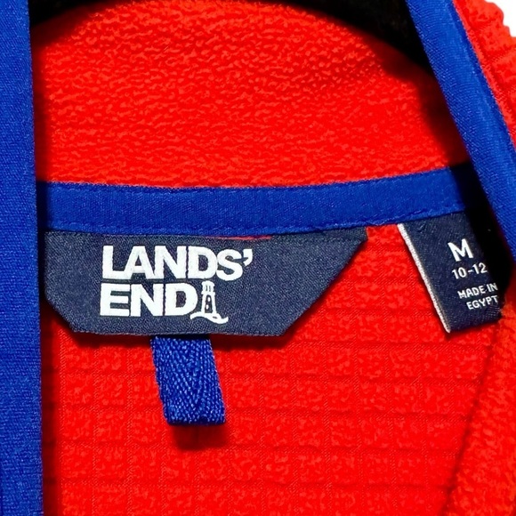 LANDS’ END Breathable Grid Fleece Full-Zip Orange Blue Jacket Size Medium - Picture 11 of 12